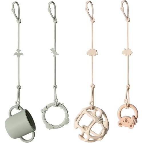 Andy Bear Toy Straps for Baby Toy Safety Straps Silicone High Chair Toy Straps Toddler Bottle Straps for Strollers, High Chair, Cribs, Car Seat, Stroller Accessories, Dinosaur Toys Straps 4PK Sage