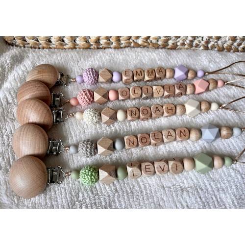 Personalized Pacifier Clip | Silicone Pacifier Clip | Wooden | Silicon Beads | Personalized Baby Gifts