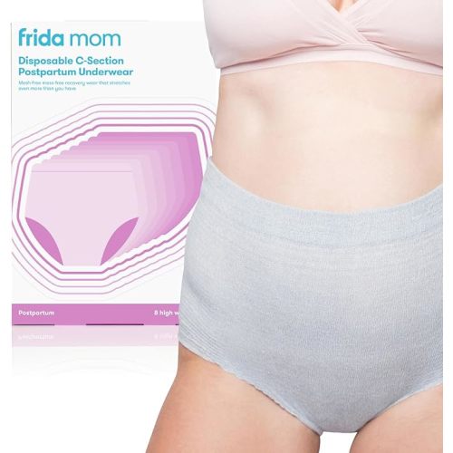 Frida Mom Women's Postpartum Underwear for C-Section Recovery, Disposable High Waist, Seamless with Stretchy Support, Postpartum Essentials, Size Regular (Waist 28"-42" Stretched), 8 Count, Gray