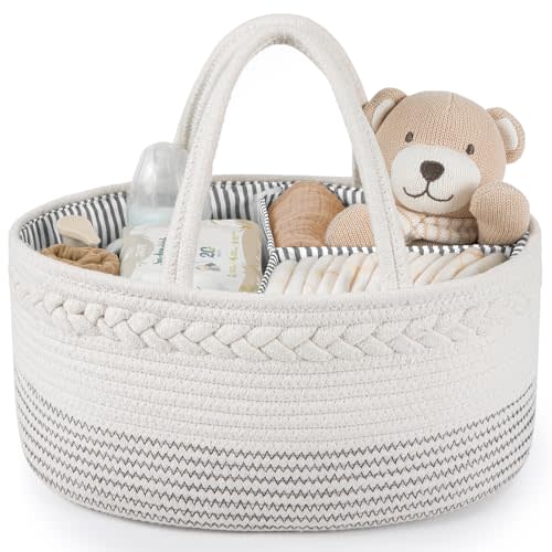 Maliton Baby Diaper Caddy Organizer, Cotton Rope Diaper Caddy Basket, Large Storage Basket for Newborn Boys and Girls, Gift for Baby Shower List, Newborn Essentials