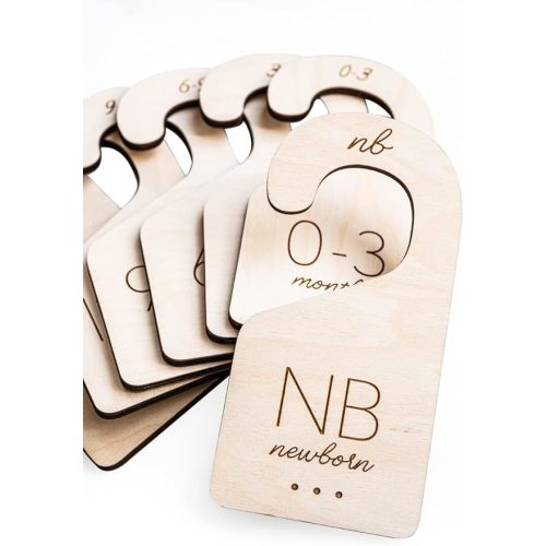 Baby Clothes Dividers for Closet – Wood Size Dividers for Newborn to 24 Months, Nursery Organizer, Large 1in Letter Size (Set of 7)