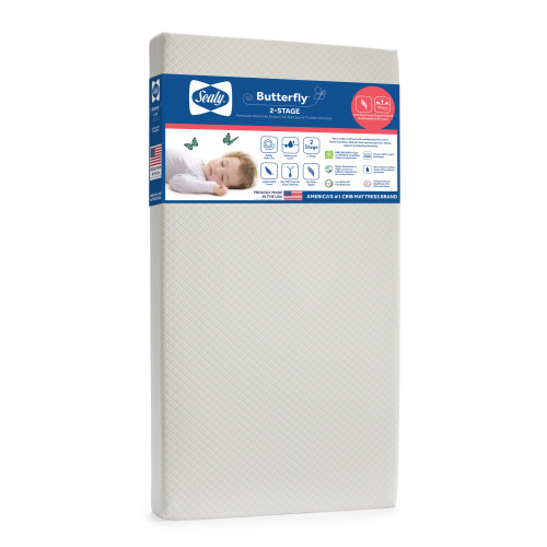 Sealy Butterfly 2-Stage Extra Firm Baby Crib & Toddler Mattress, Foam, Breathable Zip Cover