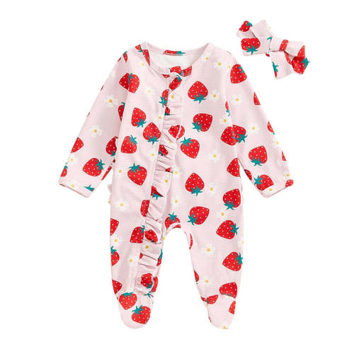 Baby Girls 2Pcs Long Sleeve Strawberry Flower Butterfly Print Frills Z – August + Willow