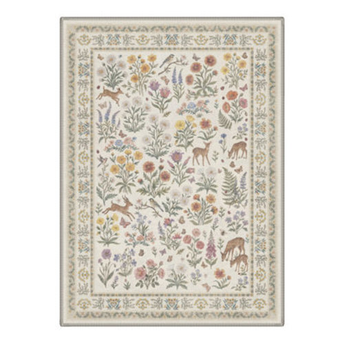 Abdullah Floral Deer Vintage Machine Washable Beige / Green Indoor Area Rug with Non-Slip Backing | Wayfair