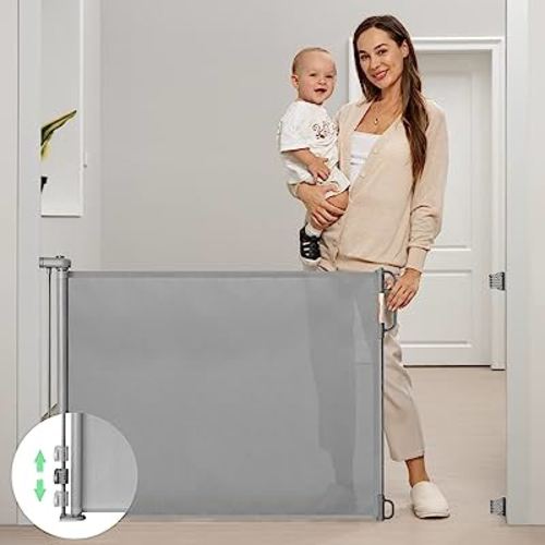 Retractable Baby Gate, Momcozy Mesh Baby Gate or Mesh Dog Gate, 41" Tall,Extends up to 71" Wide, Child Safety Gate for Doorways, Stairs, Hallways, Indoor/Outdoor