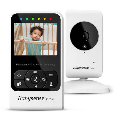 Babysense Compact Video Baby Monitor with Camera and Audio, Long Range, Room Temp, Night Vision, Two Way Talk, Lullabies, Model V24R