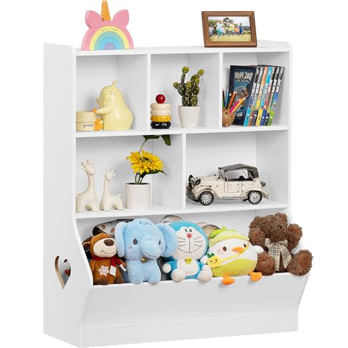 Lerliuo Kids Toy Storage Organizer, 3 Tier Children Small Bookcase and Bookshelf, Toddler 7 Cubby Toy Storage Cabinet, Toy Shelf for Playroom, Bedroom, Living Room, Nursery, School 29.53'' H (White)
