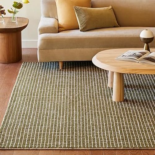 Rugs USA Melrose Checked Wool Area Rug - 4x6 Area Rug Contemporary Moss/Ivory for Living Room Bedroom Dining Room Kitchen