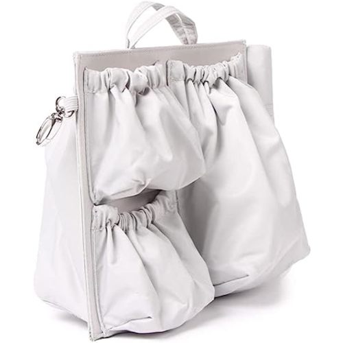 – Mini Tote Organizer (9.5x9x4”) – 6 Pockets for Changing Bag, Handbag, Backpack (Mini Soft Grey)