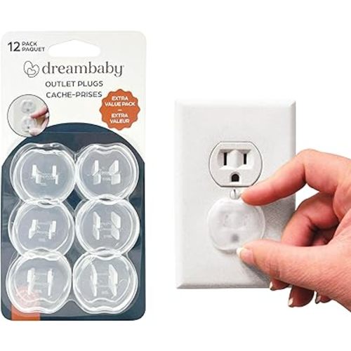 Dreambaby Plastic Baby Safety Outlet Plug Covers - 12 Pack - Outlet Covers Baby Proofing