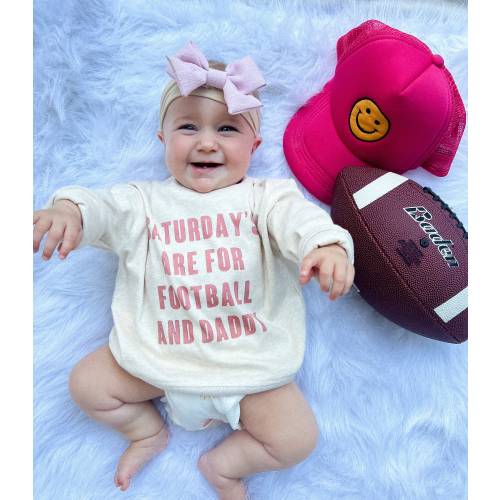 On Saturdays I Watch Football With Daddy | FOOTBALL Baby Bodysuit | Pink Baby Girl Football| Oversized Baby Sweater | Kids Fall Sweater PINK