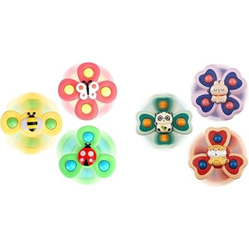 ALASOU 6 PCS Suction Cup Spinner Toys(3 Farm+3 Panda) for Infant and Toddlers