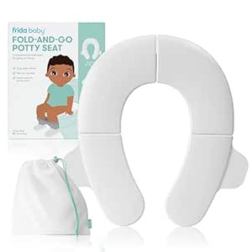 Amazon.com : Frida Baby Fold-and-Go Potty Seat | Folding Travel Potty Seat for Boys and Girls, Fits Round & Oval Toilets, Non-Slip Base, Handles, Includes Free Travel Bag : Baby