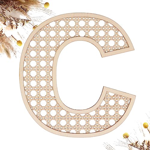 Wooden Rattan Letters 8 inch Wood Letters C for Wall Decor Crafts Boho Nursery Decor for Baby Shower Wedding Bedroom Name Signs Large Rustic Letter Home Decoration