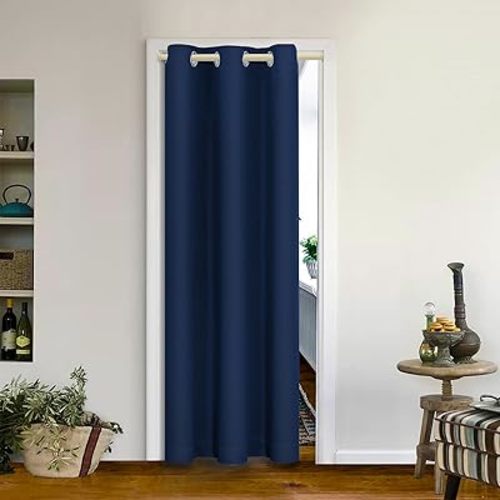 MYSKY HOME Blue Blackout Curtains for Living Room Closet Door Curtains Doorway Thermal Insulated Grommet Room Darkening Window Curtain Panel for Bedroom, Single Panel Curtains 42 x 72 Inch, Navy