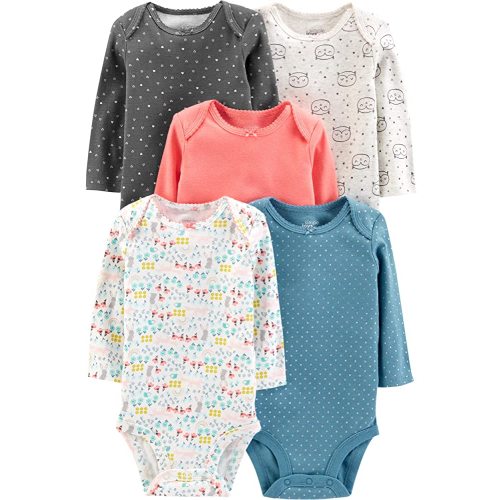 Simple Joys by Carter's Baby Girls' Long-Sleeve Bodysuit, Pack of 5