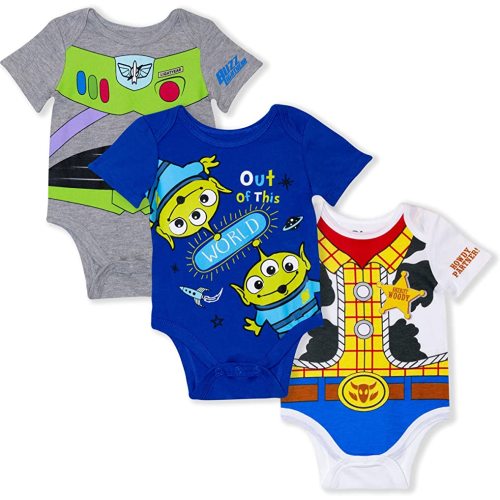 Disney Toy Story Woody, Green Aliens & Buzz Baby Boys 3 Pack Bodysuit Costume for Newborn and Infant – Green/Navy/White