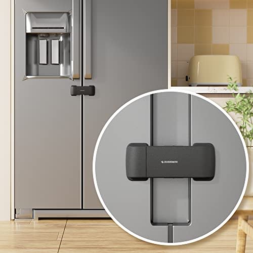 EUDEMON Updated French Fridge Lock French Door Refrigerator/Freezer Lock Apply to Max 2.28"(58mm) Two Door Gap Distance,Cabinet Cupboard Lock for Kids & Babies,Easy to Install(1 Pack,Black)