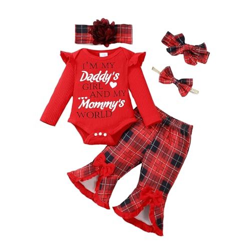 SUNNY PIGGY Newborn Baby Girl Clothes Infant Outfits Romper Floral Fall Outfit Bell Bottoms Pant Sets Hat Headband Flowerpant