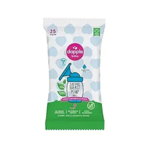 Breast Pump Wipes by Dapple Baby, 25 Count, Fragrance Free, Plant Based & Hypoallergenic Wipes - Removes Milk Residue, Leaves No Taste - Convenient Wipes Pouch - 25 Count (Pack of 1)