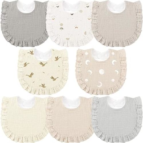 Bearmoss 8 Pack Muslin Baby Bibs for Drooling and Teething, Bibs for Girls