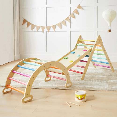 Tiny Land INC Tiny Land® Pikler Triangle 7-in-1 Montessori Climbing Set - Rainbow Color