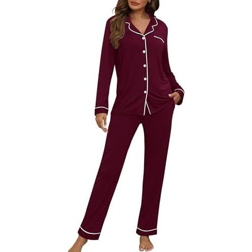 HNG Women Pajama Set Long Sleeve Sleepwear Fashion Night Wear