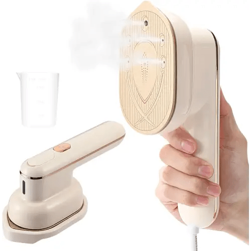 Mini Steam Iron for Clothes, 1100W Portable Steamer Travel Mini Steam Iron, Iron Steamer Support Dry and Wet Ironing 2 in 1 Fast Heat-Up for Home Travel College (Beige)