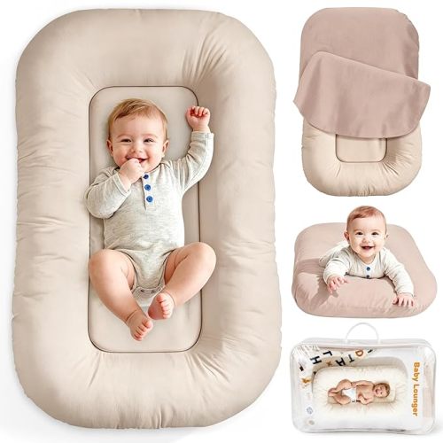 Baby Lounger & Snuggle Nest for Newborn 0-24 Months, Baby Nest Supervised Breathable Cotton for Newborn, Breathable Portable Infant Lounnger for Travel and Home, Brown (Lounger Cover Included)