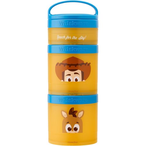Whiskware Disney Pixar Stackable Snack Containers for Kids and Toddlers, 3 Stackable Polypropylene Snack Cups for School and Travel, Toy Story Woody and Bullseye