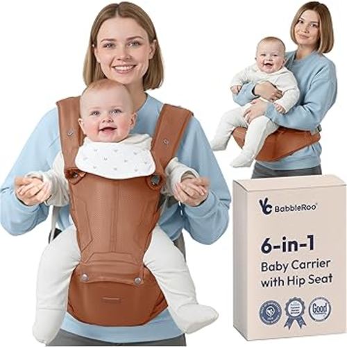 BabbleRoo Grow Carrier – Safety-Certified 6-in-1 Baby Carrier with Hip Seat, Ergonomic & Adjustable Toddler Carrier 7-50 lbs with Hip Support, Hood for Sun Protection, Newborn to Toddler,Kangaroo Rose