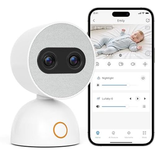 Simsky Smart Baby Monitor with 2×4MP Camera, 6X Optical Quality Zoom, 32GB Local Storage, AI Tracking, Intelligence Detection, Pan-Tilt-Zoom, Add-on Camera Monitor