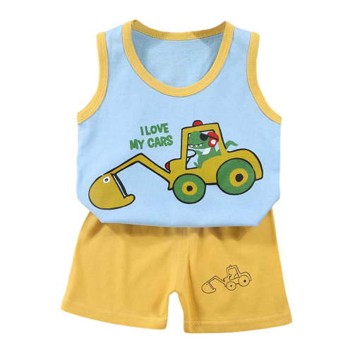 HUCOAE 2T Boys Outfits Boys Clothes 5T Baby Boy Summer Clothes Sleeveless Tank Tops Vest T-Shirt + Casual Shorts Toddler Outfits Set Light Blue 12-18 Months