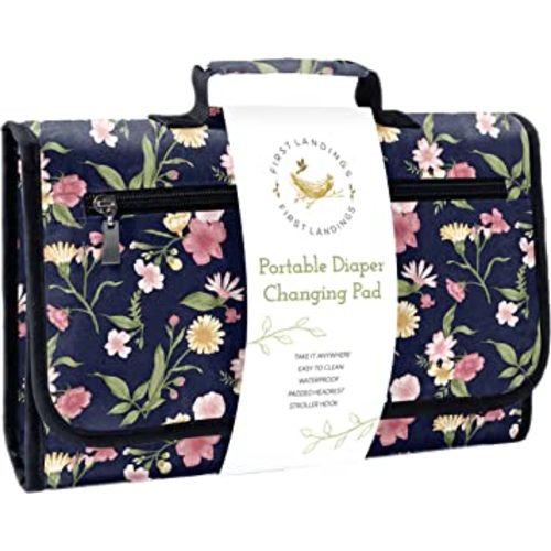 First Landings Portable Diaper Changing Pad - Convenient Travel Changing Pad and Wipe Holder - Portable Changing Pad - Navy