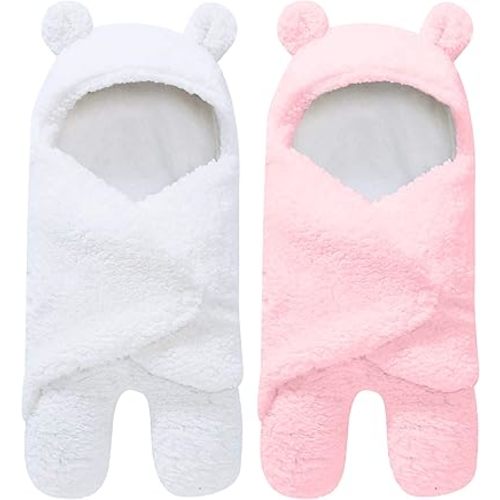 2 Pack Sherpa Baby Swaddle Blanket - Pink and White