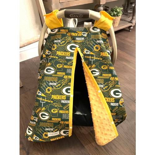 Baby Car Seat Covers - Green Bay Packers with Yellow Gold Minky - Team Football - Baby Girl or Boy - Shower Gift