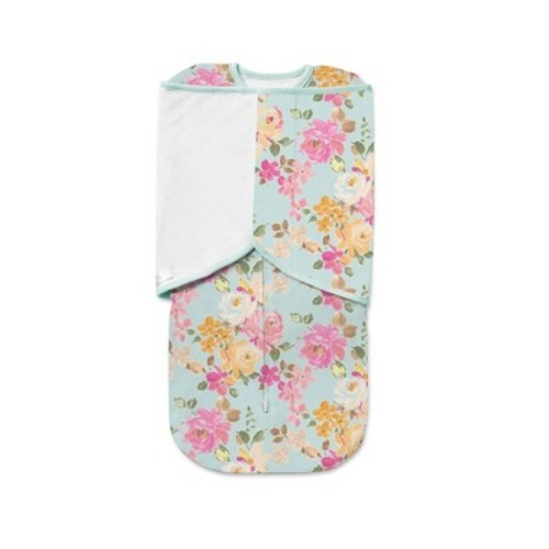 BreathableBaby 3-in-1 Swaddle Trio, Watercolor Bloom Aqua, Activewear Jersey Knit,Ê0-4 months