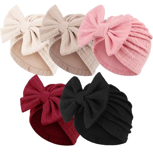 AQOKKA Newborn Baby Girl Hats with Bow Cotton Toddler Infant Beanie Cap Newborn Hospital Hats for Baby Girl Kid 3-12 Months
