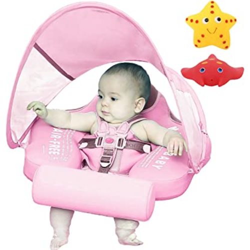 Mambobaby Float with Canopy Size Improved Non Inflatable Infant Baby Pool Float Smart Mambo Float Swim Trainer Add Tail Baby Swim Float Mambo Baby Float Solid Air Free Water Waist Swimming Ring