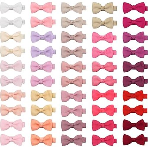 CELLOT Baby Girls Fully Lined Hair Bows Hair Pins, 2' Hair Bows, 50 Pieces/25 Pairs - Infants, Toddlers, Kids Hair Accessories in Pairs - Pink Bow Alligator Hair Clips