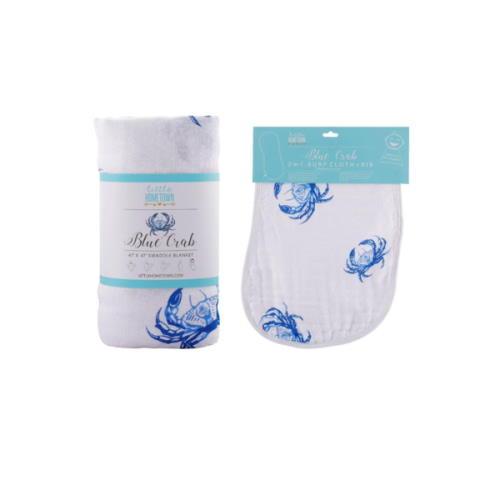 Gift Set: Blue Crab Baby Muslin Swaddle Blanket and Burp Cloth/Bib Com – Little Hometown