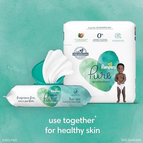 Pampers Pure Protection Diapers - Size 1, One Month Supply (198 Count), Hypoallergenic Premium Disposable Baby Diapers
