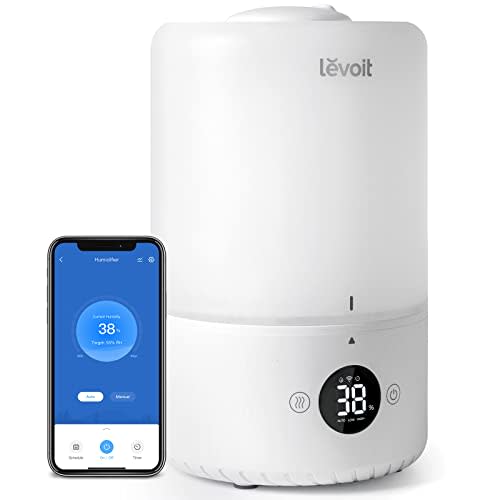 LEVOIT Smart Cool Mist Humidifiers for Bedroom, Top Fill Essential Oil Diffuser with Sensor, Auto Humidity Adjustment, Remote Control, Ideal for Baby Nursery and Plants, Super Quiet, 3L, White