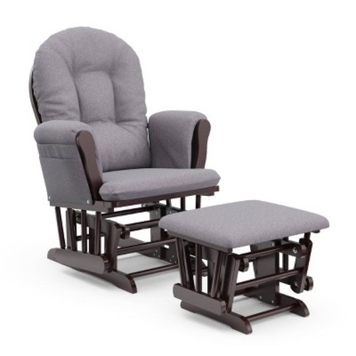 Storkcraft Hoop Glider Nursery Rocking Chair and Ottoman - Espresso Frame/Slate Gray Swirl Fabric