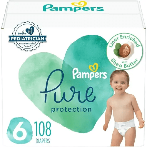 Pampers Pure Protection Diapers - Size 6, 108 Count, Hypoallergenic Premium Disposable Baby Diapers