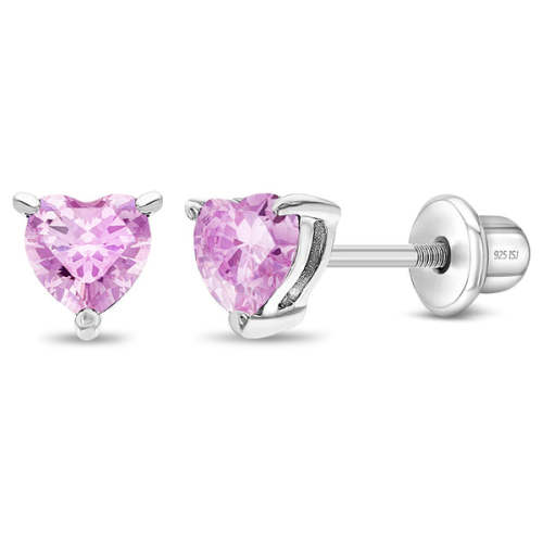 CZ Heart Solitaire 4mm Baby / Toddler / Kids Earrings Screw Back - Ste