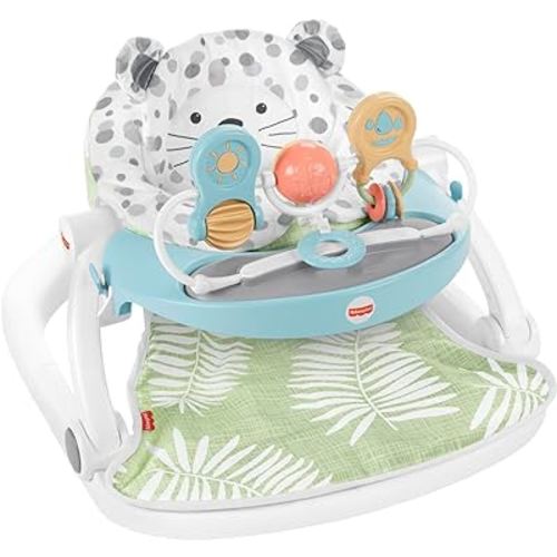 Fisher-Price Portable Baby Chair Deluxe Sit-Me-Up Floor Seat with Feeding Tray & Activity Toy Bar, Snow Leopard