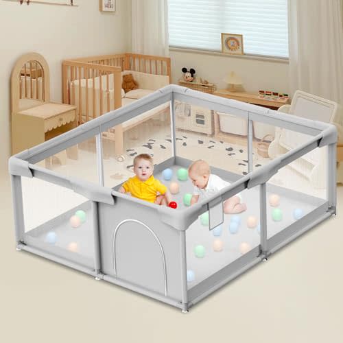 Besuhot Baby Playpen for Toddler, Large Playpen for Babies 50" × 50" Baby Fence Playards, Kids Safety Play Pen Area for Indoor & Outdoor (Grey)