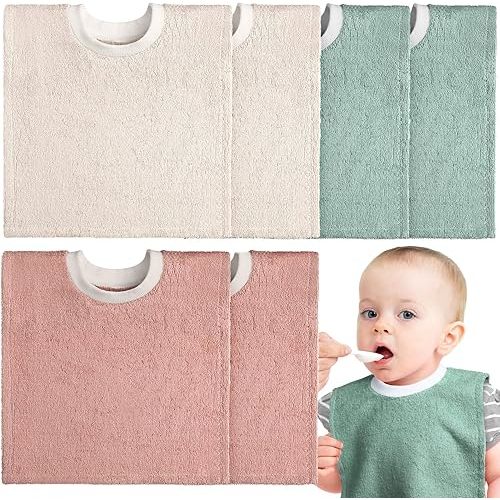 6 Pcs Pullover Baby Bibs Cotton Terry Toddler Bibs Absorbent Infant Bibs for Feeding and Drooling Towel Slip on Bib (Vivid Color)