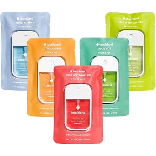 Touchland Power Mist Hydrating Hand Sanitizer Spray, FRESH 5 Set (Mint, Citrus, Lemon Lime, Aloe, Watermelon), 1 FL. OZ. Travel Size (Set of 5)